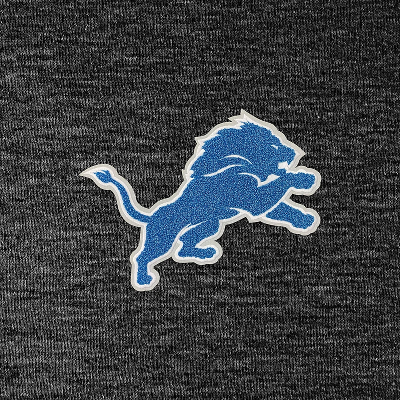 Men's Antigua Heathered Black Detroit Lions Action Chenille Pullover Hoodie