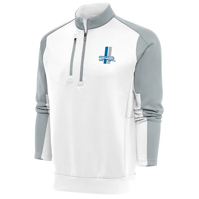Pull-over à fermeture éclair quart de tour pour homme, blanc/argent, avec logo rétro des Lions Détroit