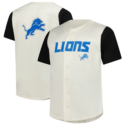 Men's Big & Tall Fanatics  Cream Detroit Lions Vintage Short Sleeve Button-Down Top