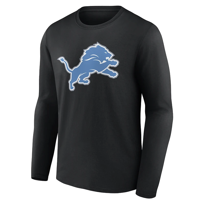 T-shirt à manches longues noir authentique pour homme des Detroit Lions, personnalisé avec nom et numéro.