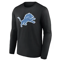 T-shirt à manches longues noir authentique pour homme des Detroit Lions, personnalisé avec nom et numéro.