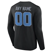T-shirt à manches longues noir authentique pour homme des Detroit Lions, personnalisé avec nom et numéro.