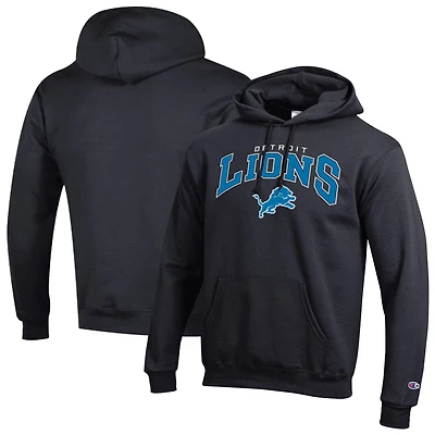 Sweat à capuche Champion bleu Detroit Lions Powerblend avec logo en arc sur fond blanc