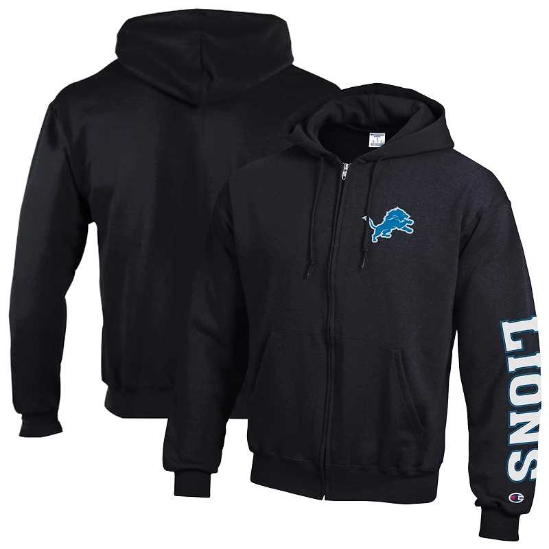 Men's Champion  Black Detroit Lions Powerblend Fleece Full-Zip Hoodie