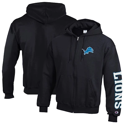 Men's Champion Black Detroit Lions Powerblend Fleece Full-Zip Hoodie