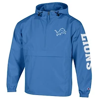 Coupe-vent à capuche pliable demi-zip Champion bleu Detroit Lions pour homme