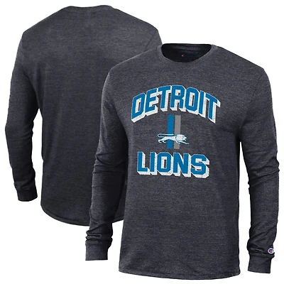 T-shirt à manches longues Champion pour homme, couleur gris anthracite chiné, Detroit Lions Ultimate Tri-Blend