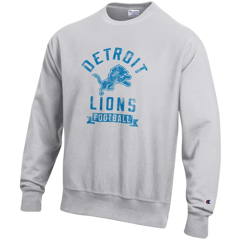 Men's Champion  Heather Gray Detroit Lions Reverse Weave Fleece Pullover Sweatshirt