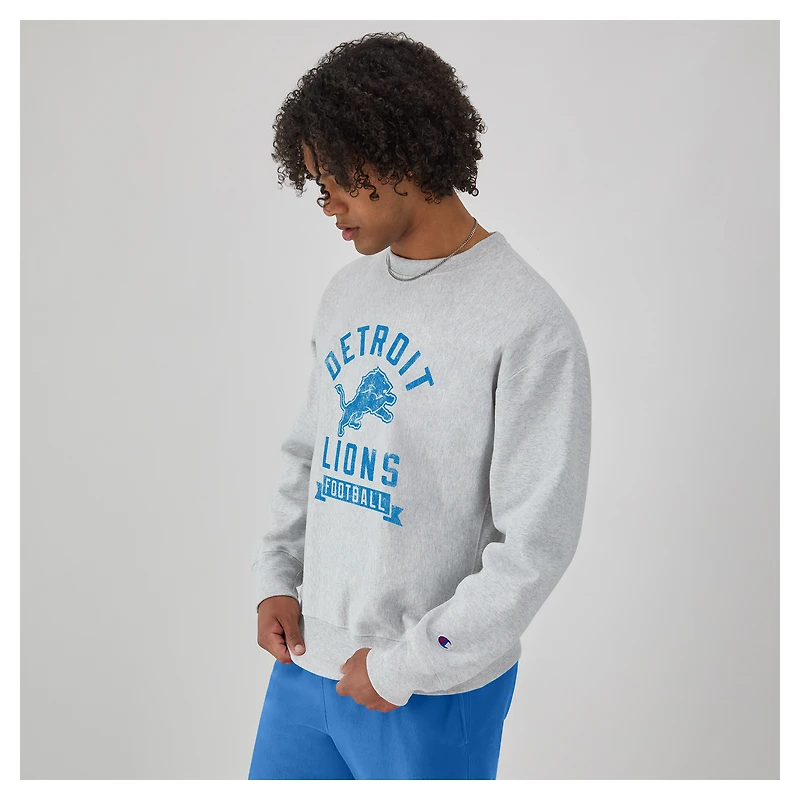 Men's Champion  Heather Gray Detroit Lions Reverse Weave Fleece Pullover Sweatshirt