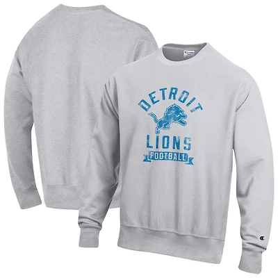 Men's Champion  Heather Gray Detroit Lions Reverse Weave Fleece Pullover Sweatshirt