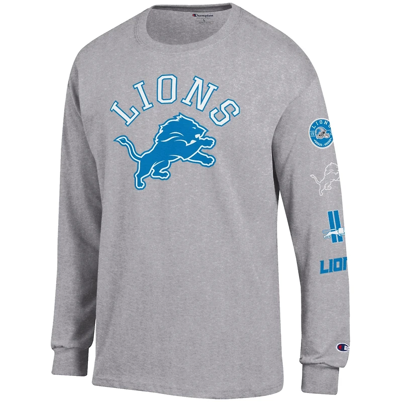 T-shirt à manches longues Champion Heather Grey des Lions de Detroit pour homme