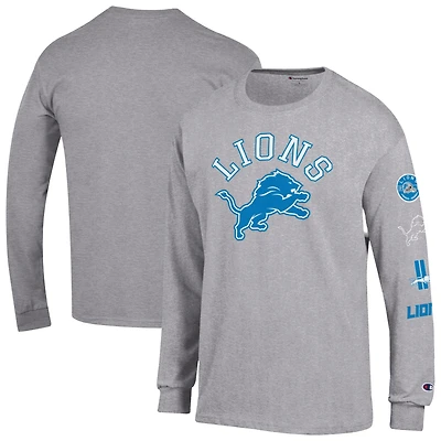 Men's Champion  Heather Gray Detroit Lions Seal Long Sleeve T-Shirt