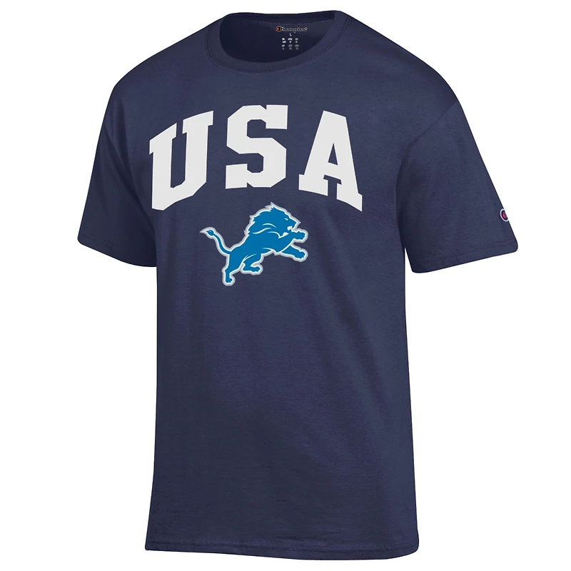 T-shirt Champion bleu marine Detroit Lions pour homme, style américain