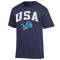 T-shirt Champion bleu marine Detroit Lions pour homme, style américain