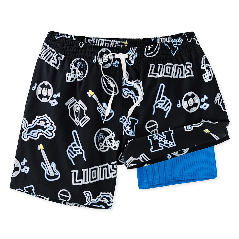 Men's Chubbies Black Detroit Lions The Neon 5.5" Classic Lined Swim Trunks