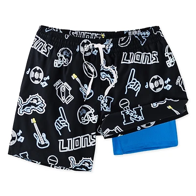 Men's Chubbies Black Detroit Lions The Neon 5.5" Classic Lined Swim Trunks