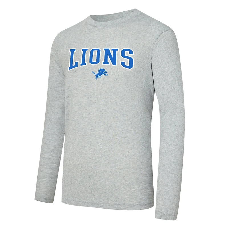 Men's Concepts Sport Blue/Heather Gray Detroit Lions Regulate Long Sleeve T-Shirt and Plaid Pant Set