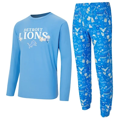 Men's Concepts Sport Blue Detroit Lions Chestnut Long Sleeve Top & Pants Set