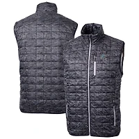 Men's Cutter & Buck  Black Detroit Lions Helmet Rainier PrimaLoft Eco Insulated Printed Full-Zip Puffer Vest