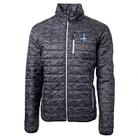Men's Cutter & Buck Black Detroit Lions Throwback Logo Rainier Eco Insulated Full-Zip Printed Puffer Jacket