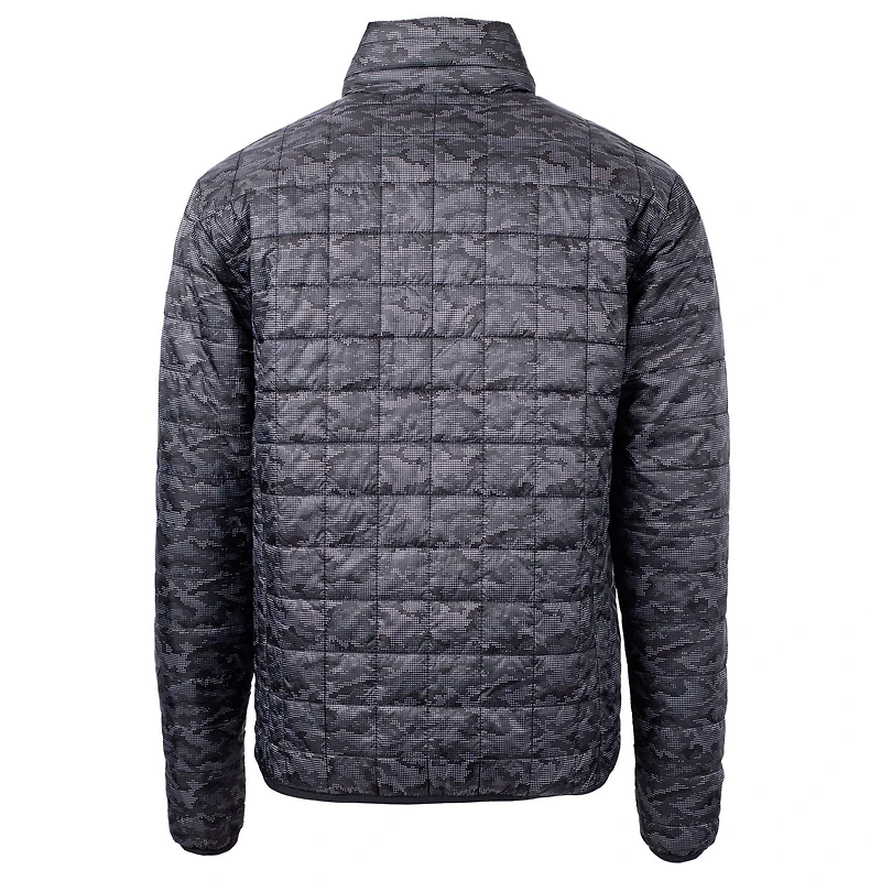 Men's Cutter & Buck Black Detroit Lions Throwback Logo Rainier Eco Insulated Full-Zip Printed Puffer Jacket