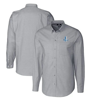 Chemise boutonnée extensible à manches longues et col boutonné pour homme, couleur anthracite, avec logo rétro des Lions de Detroit, coupe Cutter & Buck, grande taille