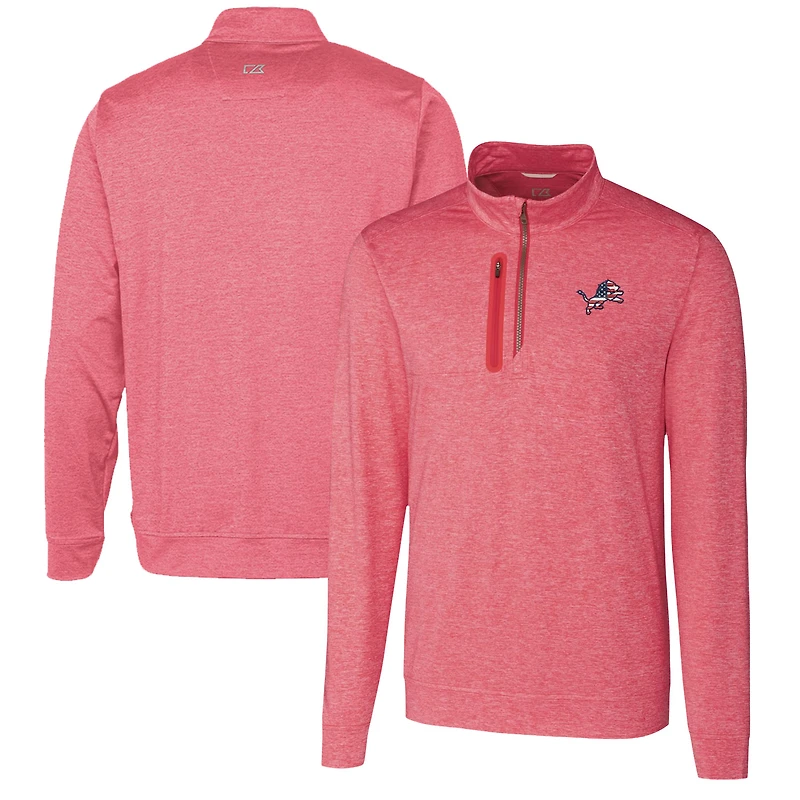 Men's Cutter & Buck Heathered Cardinal Detroit Lions Stealth Quarter-Zip Pullover Top