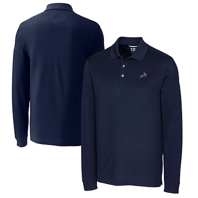 Men's Cutter & Buck Navy Detroit Lions Big Tall Advantage Tri-Blend Pique Long Sleeve Polo
