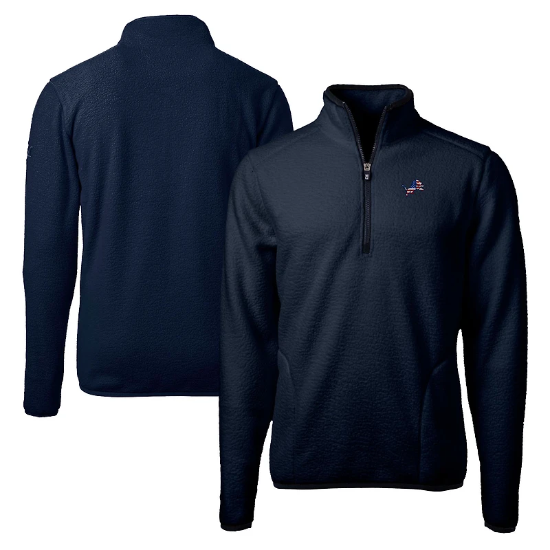 Veste polaire à fermeture éclair quart de tour pour homme, couleur bleu marine, coupe Cutter & Buck, Detroit Lions, grande taille, Cascade Eco Sherpa