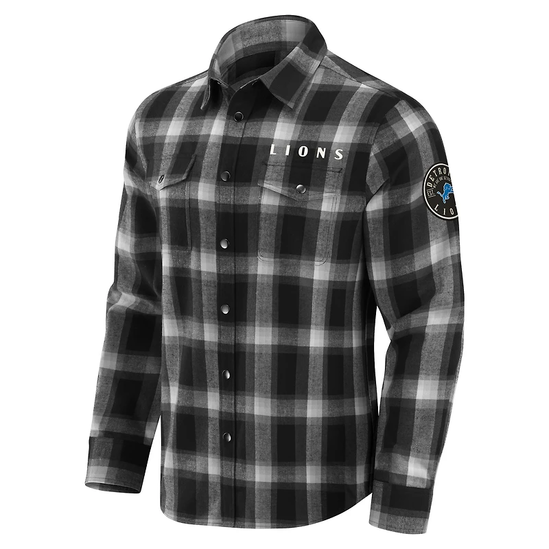 Men's Darius Rucker Collection by Fanatics Black Detroit Lions Flannel Plaid Full-Snap Shirt