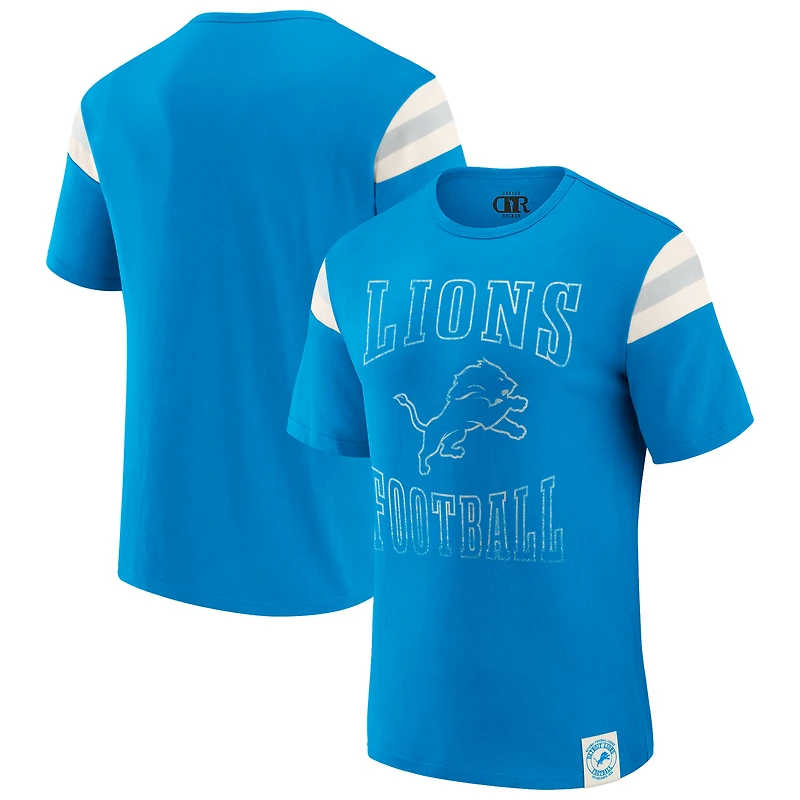 Men's Darius Rucker Collection by Fanatics  Blue Detroit Lions Football Stripe Sleeve T-Shirt