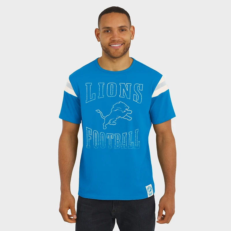 Men's Darius Rucker Collection by Fanatics  Blue Detroit Lions Football Stripe Sleeve T-Shirt