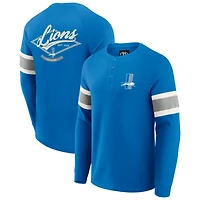 T-shirt Henley à manches longues et col raglan bleu gaufré pour homme, collection Darius Rucker par Fanatics, des Lions de Detroit