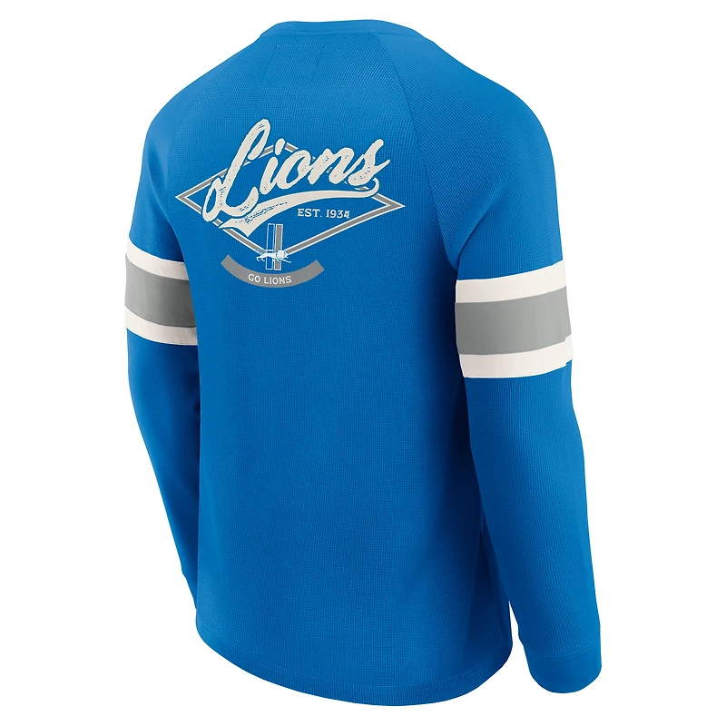 Men's Darius Rucker Collection by Fanatics Blue Detroit Lions Waffle-Knit Raglan Long Sleeve Henley T-Shirt