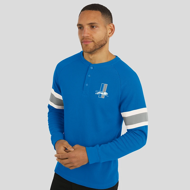Men's Darius Rucker Collection by Fanatics Blue Detroit Lions Waffle-Knit Raglan Long Sleeve Henley T-Shirt