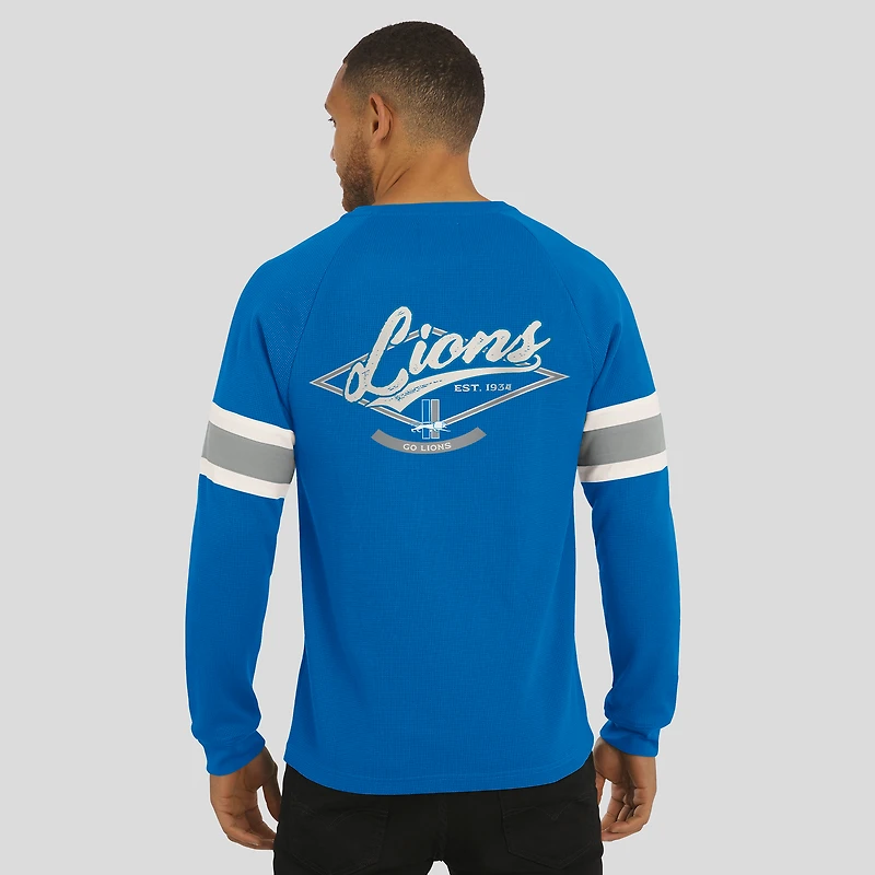 Men's Darius Rucker Collection by Fanatics Blue Detroit Lions Waffle-Knit Raglan Long Sleeve Henley T-Shirt