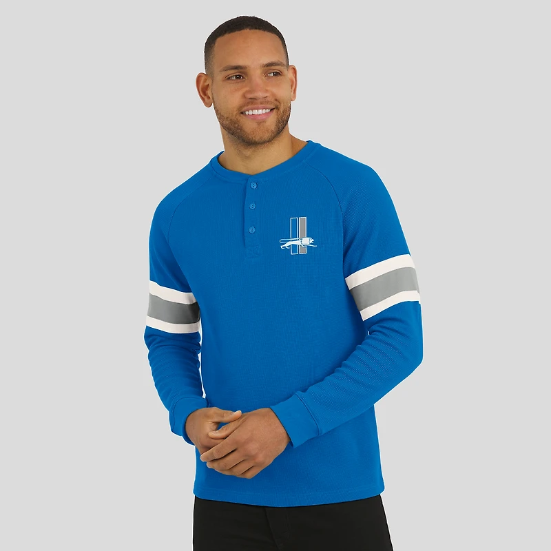Men's Darius Rucker Collection by Fanatics Blue Detroit Lions Waffle-Knit Raglan Long Sleeve Henley T-Shirt