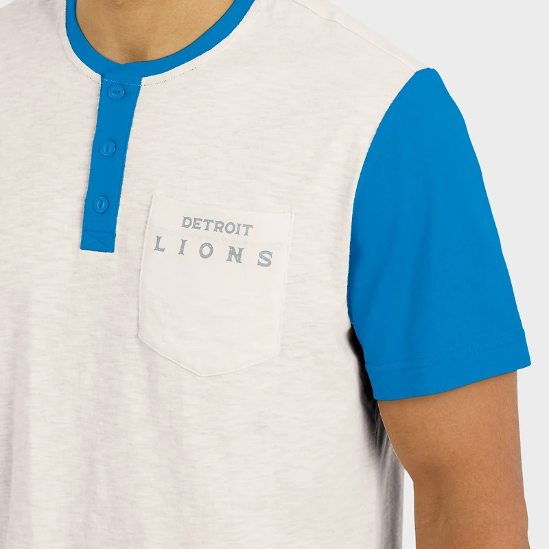 T-shirt Henley à poche flammé colorblock crème des Detroit Lions pour homme de la collection Darius Rucker par Fanatics