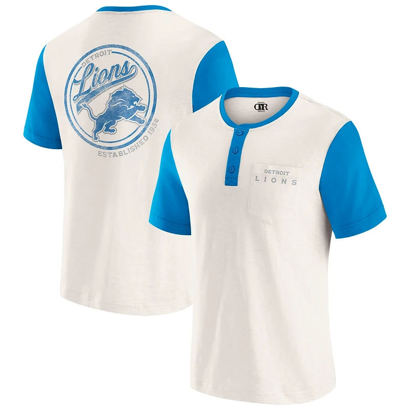 Men's Darius Rucker Collection by Fanatics Cream Detroit Lions Henley Colorblock Slub Pocket T-Shirt