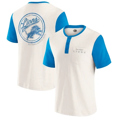 Men's Darius Rucker Collection by Fanatics Cream Detroit Lions Henley Colorblock Slub Pocket T-Shirt