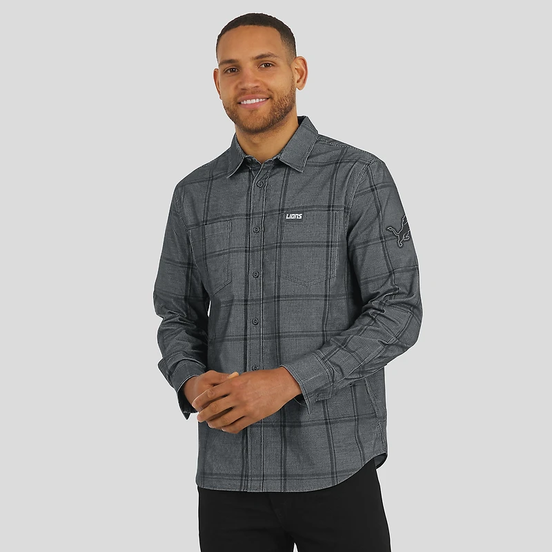 Chemise boutonnée en velours côtelé micro-élastique gris des Detroit Lions pour homme, collection Darius Rucker par Fanatics