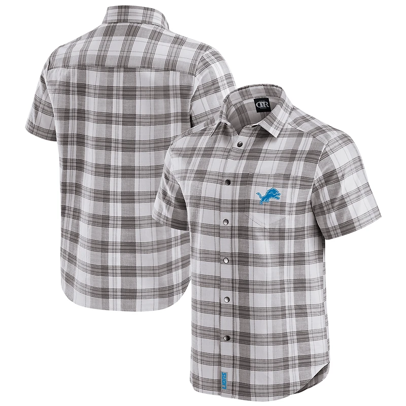 Chemise boutonnée à manches courtes et carreaux gris pour homme, collection Darius Rucker par Fanatics, motif Detroit Lions