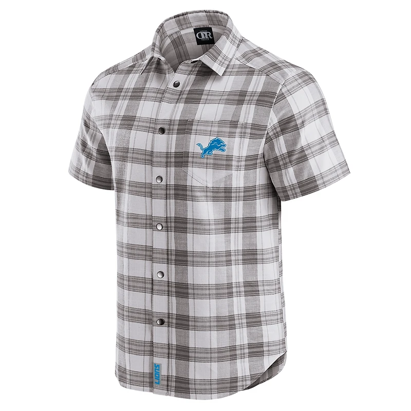 Men's Darius Rucker Collection by Fanatics Gray Detroit Lions Team Plaid Short Sleeve Full-Snap Shirt