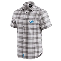 Men's Darius Rucker Collection by Fanatics Gray Detroit Lions Team Plaid Short Sleeve Full-Snap Shirt