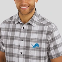 Men's Darius Rucker Collection by Fanatics Gray Detroit Lions Team Plaid Short Sleeve Full-Snap Shirt