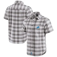 Chemise boutonnée à manches courtes et carreaux gris pour homme, collection Darius Rucker par Fanatics, motif Detroit Lions