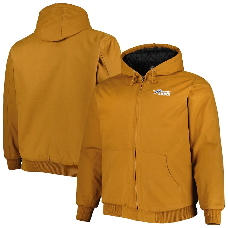 Veste à capuche zippée en toile Dakota pour homme, couleur beige, Detroit Lions, grandes tailles, Dunbrooke Tan