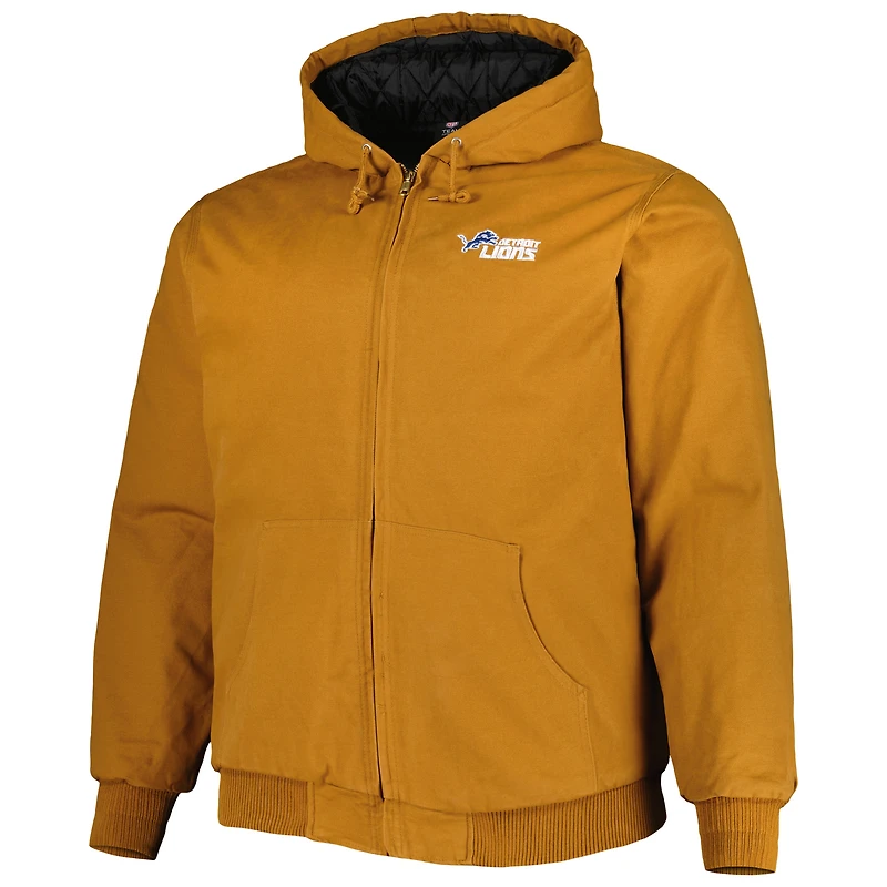 Men's Dunbrooke Tan Detroit Lions Big & Tall Dakota Canvas Hoodie Full-Zip Jacket