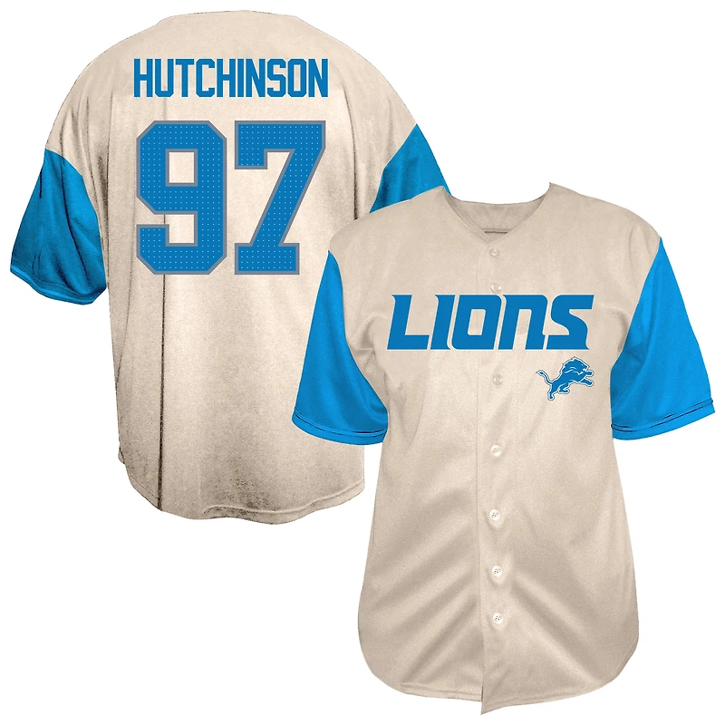 Men's Fanatics Aidan Hutchinson Cream Detroit Lions Big & Tall Baseball Button-Up Shirt