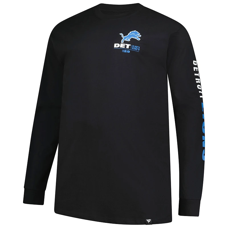 Men's Fanatics Black Detroit Lions Big & Tall Clock Management Legacy Long Sleeve T-Shirt